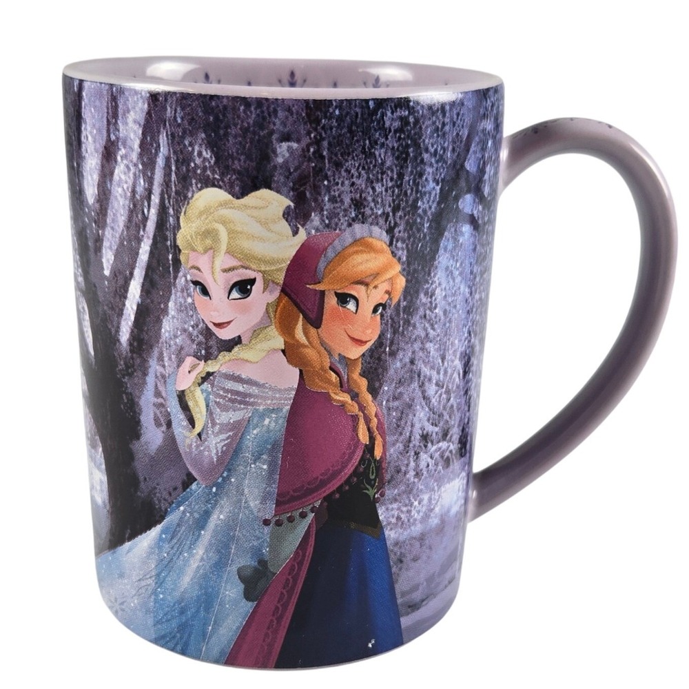 Disney Parks Frozen Elsa Anna Ceramic Coffee Mug Purple Snowflake 16 oz Cup